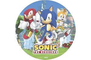 dekora - Decoración para Tartas de Cumpleaños - Cake Topper de Sonic de 20 cm - Disco de Oblea Comestible para Tarta Sin Gluten, Sin Azúcares Añadidos, Sin Lactosa - Apto para Vegetarianos