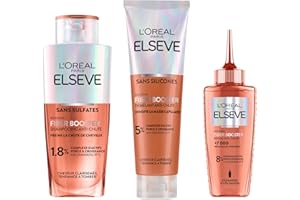 L'OREAL PARIS L'Oréal Paris Elvive Kit Anti-Chute Growth Booster Cheveux Abîmés Elseve Fiber Booster Shampoing 200ml + Après-Shampoing 150ml + Sérum 102ml avec Aminexil-R Niacinamide - Lot de 3
