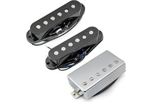 Musiclily Pro ST-60SE Alnico 5 Staggered Single Coil Tonabnehmer und Abgedeckter Humbucker HSS Hals Mitte Steg Pickup Set für Strat Style E-Gitarre, Schwarz