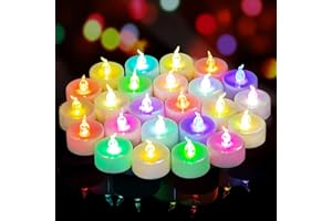 Yakpo 24 Lumini con Cambio di Colore Lento, Funzionamento a Batteria, Senza Fiamma, Senza Sfarfallio, Candele a LED Colorate, Confezione Grande per Decorazioni di Natale e Halloween