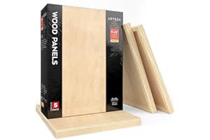 ARTEZA Wooden Canvas Board, 9X12 Inch, Pack of 5, Birch Wood, Cradled Artist Wood Panels for Painting, Encaustic Art, Wood Burning, Pouring, Use with Oils, Acrylics, White
