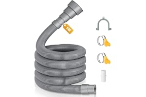 Cozary Waschmaschinenschlauch Verlängerung, 1M Universal Ablaufschlauch Verlängerung inkl Schlauchverbinder und Schlauchschellen, U Bügel, für Waschmaschine Geschirrspüler