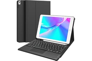 ‎EARTO Earto iPad 9 Generation Tastatur Hülle, iPad 10.2 Tastatur mit Touchpad, 2 BT Kanäles, Abnehmbare Kabellose QWERTZ-Tastatur für iPad, Schwarz