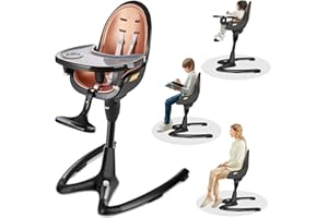 Hot Mom 2025 Seggiolone pappa,Angolo o altezza regolabile del sedile, Vassoio da pranzo staccabile,Cuscino sedile PU (Nero+oro)