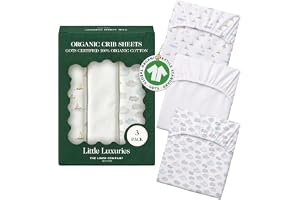 100% Organic Cotton Crib Sheets 3-Pack - 28" x 55" (70 x 140 cm) | GOTS Certified, Soft Fitted Sheets for Mini Mattress, Deep Pocket with Secure Elastic Fit, For Boys & Girls