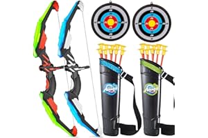 LMAZG 2 Pack Bow And Arrow for Kids- Light Up Archery Toy Set, Comes with 2 Led Lighted Bows, 20 Suction Cup Bows, 2 Quivers and 2 Target Targets for Outdoor Archery Game Sports for Boys and Girls.