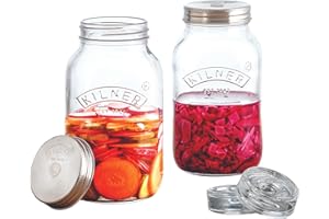 KILNER Zestaw do fermentacji / 2 x słoik o pojemności 1 l z pokrywką fermentacyjną/łatwe przechowywanie warzyw/zestaw startowy do fermentacji/konserwowanie warzyw, takich jak kiszona kapusta i