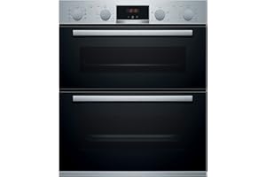 Bosch Home & Kitchen Appliances Bosch Series 4 NBS533BS0B Built-Under Oven with Pop out controls, EcoClean Direct coating, 2 universal slim pans, Integrated, Stainless Steel