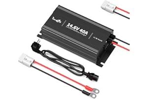 Timeusb Chargeur de Batterie LiFePO4 14,6V 40A avec Prise Anderson pour Batteries LiFePO4 12V, Chargeur de Batterie Lithium 40A à Chargement Rapide avec Indicateur LED, Chargeur Intelligent AC-DC