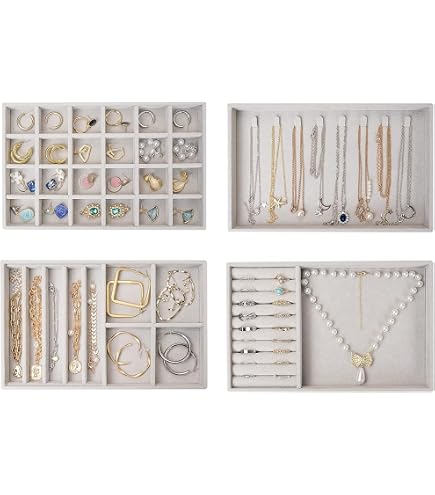 Scatola portagioie in pelle da donna Scatola portagioie in velluto a 2 livelli per anelli, bracciali, orecchini e orologio classico bianco | Leroy Merlin