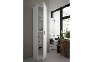 Dmora - Armadio multiuso 1 anta Clearwater, Mobile ausiliario, Guardaroba porta scarpe con ripiani, Scarpiera verticale, 37x37h180 cm, Bianco