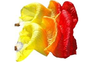 runrayay 1 Paire de 1,5 m de Danse de Ventre de Soie Faite à la Main Ventilateur de lumière en Bambou pour Le Spectacle de Danse féminine (Rouge)