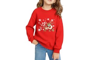 TUANMOZI Weihnachten Sweatshirts Rot Mädchen Casual Langarm Weihnacht Pullover Kinder Baumwolle Langarmshirt Weihnachtsdruck Top 2-14 Jahre