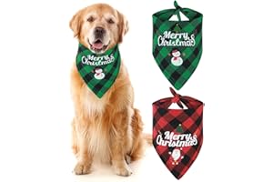 GEEHUA Zestaw 2 świątecznych bandan dla psów, klasyczna, stylowa, trójkątna dwuwarstwowa chusta dla psa w kratkę, wykonana z miękkiej tkaniny, kostium świąteczny dla małych, średnich i dużych psów