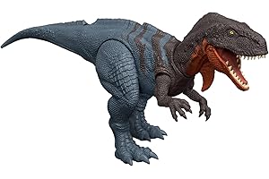​Mattel Jurassic World Rebirth Wild Roar Dinosaur Toy, Abelisaurus Posable Figure, Tail-Controlled Chomp Multi-Direction Attack & Sound, Digital Play, JGB91