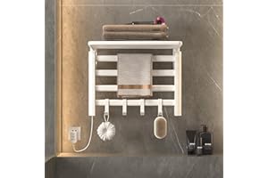 SKYLYZH Portasciugamani Elettrico, Scaldasalviette, Termoarredo Elettrico, 550x400mm, Temperatura Costante 55°, con ripiano e gancio, Riscaldamento in Fibra di Carbonio, Antracite, anti Ustione-White Left