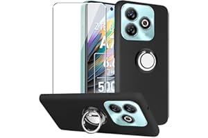 Xiangyun Handyhülle für ZTE Blade A75 Hülle mit Schutzfolie Gehärtetem Glas und Handy Ring, Silikon Soft Schwarz TPU Leichte Protection Kristalle Black Case Cover (6.6")