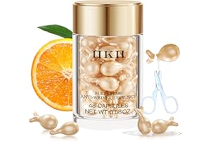 HKH Sérum Anti-Âge à la Vitamine C 48 Capsules - Soin Visage Raffermissant avec Vitamine E, Réduit Ridules et Rides - Hydratation Intense - Peau Lisse - Capsules de Voyage