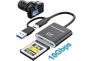 ROCKETEK Lector CFexpress Tipo B USB 3.2 Gen 2 10 Gbit/s – 2 en 1 USB C y USB A Lector de Tarjetas CF Express Tipo B – Compatible con Thunderbolt 3/4 – Aluminio, Plug & Play para PC, Mac, Portátil, Tableta