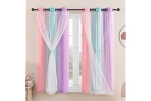 ‎XIDI XiDi Verdunkelungsvorhänge - Sterne Geschnittene Vorhänge H160 × B86cm für Schlafzimmer Mädchen Wohnzimmer Kinder Regenbogen Vorhänge mit Öse für Fenster