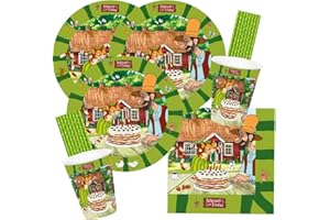 spielum 68-częściowy zestaw imprezowy Pettersson i Findus – talerze, kubki, serwetki słomki do picia dla 16 dzieci