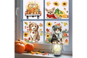 TRAZIEWELL Glasaufkleber Fenster Thanksgiving Fenster Aufkleber - Herbst Blätter Dekorationen Fenstersticker Urlaub Wiederverwendbar Fensterdeko 0118
