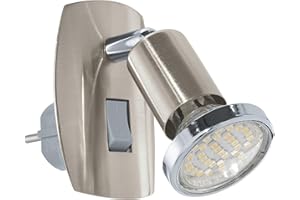 EGLO Steckdosenspot Mini, 1 flammige Steckerleuchte, Steckdosenlampe aus Stahl, Farbe: Nickel matt, chrom, Fassung: GU10, inkl. Schalter