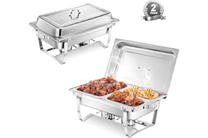 Chafing Dish Buffet Set, 2pcs Edelstahl Warmhaltebehälter, 9L Speisewärmer, Wärmebehälter Rechaud, Buffet Wärmer für Catering Party(1x GN-Behälter 1/1, 1x GN-Behälter 1/2 und 2x GN-Behälter 1/4)