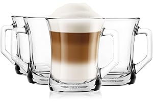 Glasmark KROSNO 1992 Vaso de café con asa, taza de cristal para té, 200 ml, resistente, apto para lavavajillas, transparente brillante