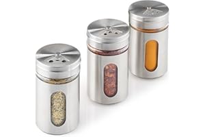 Metaltex Set di 3 barattoli per spezie, 100 ml, in acciaio inox, vetro