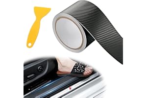 SMTELEGANCE Fibra de Carbono Tiras de Fibra de Carbono Película Protectora Coche Pegatinas Umbral Viene con 1 Raspador Adhesivo Antiarañazos para el Umbral de la Puerta 7cmx10m (Negro)