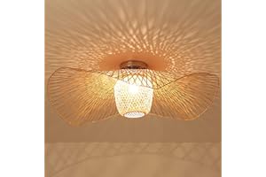 AUCF E27 Plafonnier En Bambou Rétro Lampe De Plafond Créatif Abat-Jour En Bambou Tissé À La Main Lustre Éclairage Restaurant Chambre Plafonnier Salon Cuisine Café Bar Suspension Décorative,80cm
