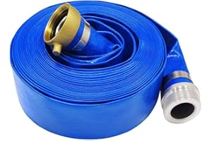 EASTRANS 2" x 50' Blue PVC Lay-Flat Discharge Hose with Aluminum Pin Lug Fittings