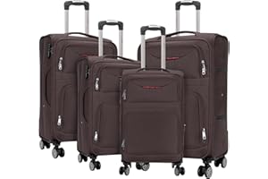 ARTREE Juego de Maletas Blandas 4 Piezas Ampliable Ligero Set Maletas de Viaje de Tela Cabina Trolley Duradero con 4 Ruedas Dobles Giratorias y Cerradura 18" 20" 24" 28" (Marron)