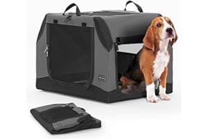 Petsfit 30 inch Dog Crate, Easy On The Go, Easy to Stow, Adjustable Compatibility, Indoor and Outdoor Lightweight Soft Dog Crate for Car 76 cm L x 50 cm W x 49 cm H Grey