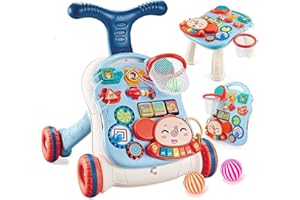 MAYCOLY Andador Bebés, 3 en 1 Caminador Bebe de juguetes Montessori, Ruedas con velocidad regulable, Tablero de Juego Extraíble, Juguetes Educativos de 6 Meses en Adelante, Azul y blanco