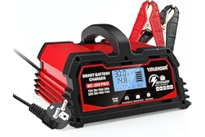 Yinleader Chargeur de Batterie Intelligent 30A 12V /24V 15A, Chargeur de Voiture LCD, mainteneur de Batterie pour AGM, Moto, 12V LiFePO4
