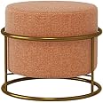 GYPPG Round Foot Stool Leg Rest Soft Tufted Ottoman, Modern Linen Pouffe Chair Change Shoes Stool Upholstered Footstool for Home Living Room Bedroom Office,Linen Orange