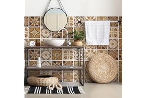 RE-COVERTILES - Autocollants Carrelage Salle de Bain et Cuisine 10 Pcs 20x20 cm - PS00146 Décoration murale en carrelage mosaïque PVC imperméable style carreaux de ciment Azulejos