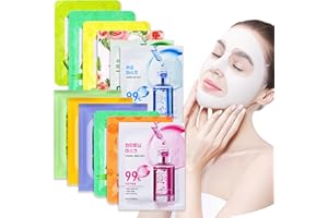 DIVIDERMY 12 Pezzi Maschere Viso in Tessuto, Skincare Maschera Idratante e Lenitiva, Face Mask per Donne, Maschera Acido Ialuronico Viso, Maschere-Bellezza, Aumentare lucentezza e Umidità