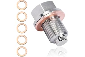 MODURIO Magnetic Oil Drain Plug M14x1.5 with 5 Copper Crush Washers – Stainless Steel Oil Sump Drain Plug Bolt – Practical Car Magnetic Bolts for Engine, Gearbox, Differential – For Mechanics & DIYers