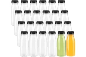 ZMCYN 24 Pack 200ml Clear PET Plastic Juice Bottles with Black Lids, Reusable Sensory Bottles Empty Smoothie Juice Bottles for Juice, Milk, Beverag