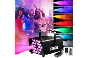 Macchina del Fumo, Czgor 600W Macchina Fumo Discoteca con 18 Luci LED Colorate, Macchina del Fumo Portatile con Controllo Remoto Wireless e Cablato per Feste di Halloween Natale all'Aperto e al Chiuso