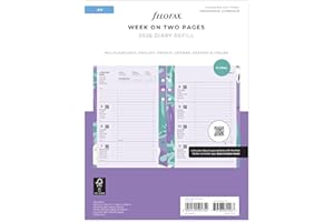 Filofax A5 Ilustrowany kwiatowy tydzień na 2 stronach 5 języków 2026 pamiętnik pakiet 26-6351