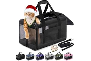 Conlun Cat Carrier Airline Approved, Soft-Sided Dog Carrier with Inner Safety Leash, Pet Transport Carrier for Small-Medium Cats Puppies up to 7KG, Collapsible Travel Kitten Carrier Bag,Black(M)