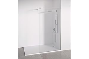 BELLOBATH Mampara de ducha frontal panel fijo - Transparente - Cristal templado 8 mm Antical - Perfilería Plata Brillo - Ancho adaptable 68-70 cm - Alto 195 cm