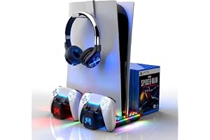 Ant Esports DOCK10 Vertical PS5 Docking Station |Dual Sense 3H Rapid Charge | 5000RPM 3-Speed Turbo Fan | 14RGB Modes | 15Game Slots + Headset Hook |Supports PS5 Standard, Slim & Pro (Disc & Digital)