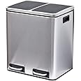 EVRE 30 L Stainless Steel Recycling Pedal Bin 2 x 15 Lite Removable Multi Compartments And Soft Close Lid for Kitchen Office General Waste (Silver)