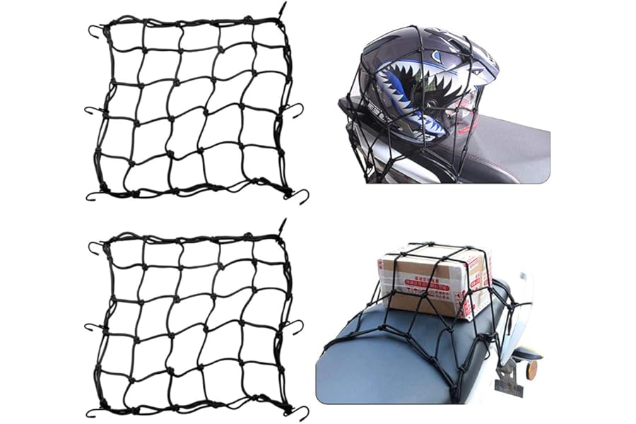 Motorcycle Cargo Net,2 Pcs Helmet Nets Motorbike Luggage Bungee Nets With 6 Pcs Hooks,Luggage Net for Motorcycles Bikes and ATVs,Black 40 cm