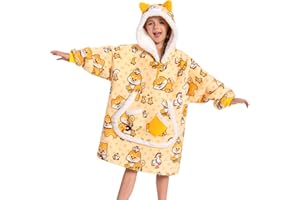 OLAOLA Unisexe Sweat à Capuche Couverture Surdimensionnée pour Enfants, Pull Plaid à Capuche en Polaire Sherpa avec Manches et Poches, Sweat Plaid Doux et Chaud pour Garçons Filles